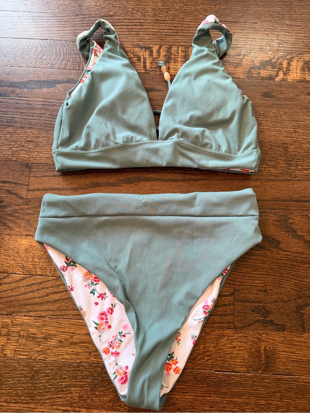 MAAJI, Sage Green Ribbed Reversible Bikini Set